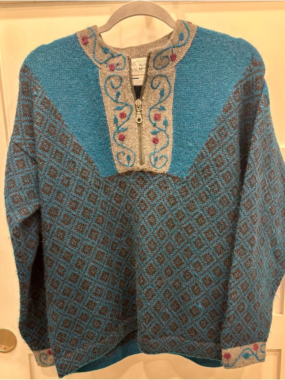Alpaca Imports Turquoise Patterned Half-Zip Sweater